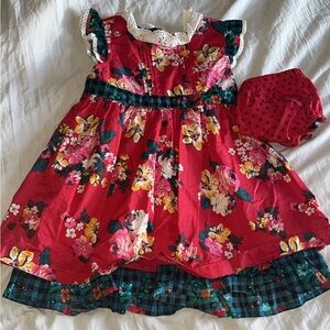 Floral Red Baby Dress with Bloomers